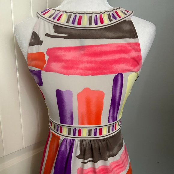 BCBG Max Azria Banded Crew Neck Sleeveless Multi-Stripe Top with Small Peplum XS - Picture 5 of 13